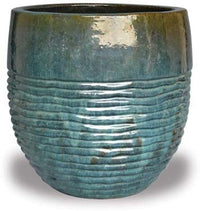 Sol short round rippled pot, green