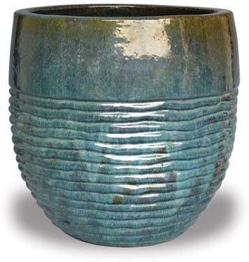Sol short round rippled pot, green