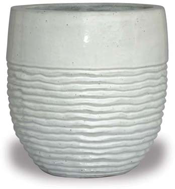 Sol short round rippled pot, white