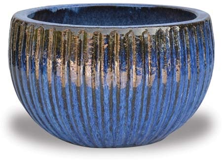 Sol stripe low planter, blue