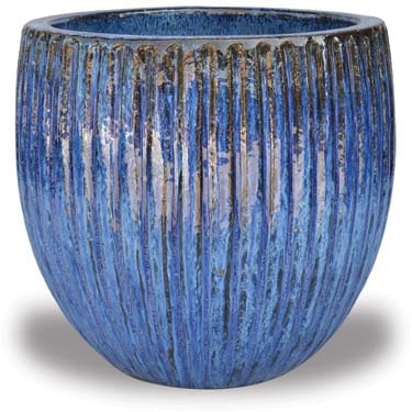 Sol stripe round planter, blue