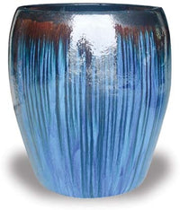 Sol tall belly planter, black gold on sky blue