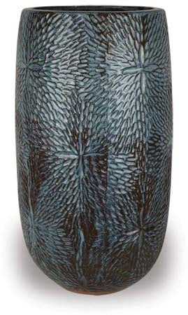 Sol tall round planter with flower, blue