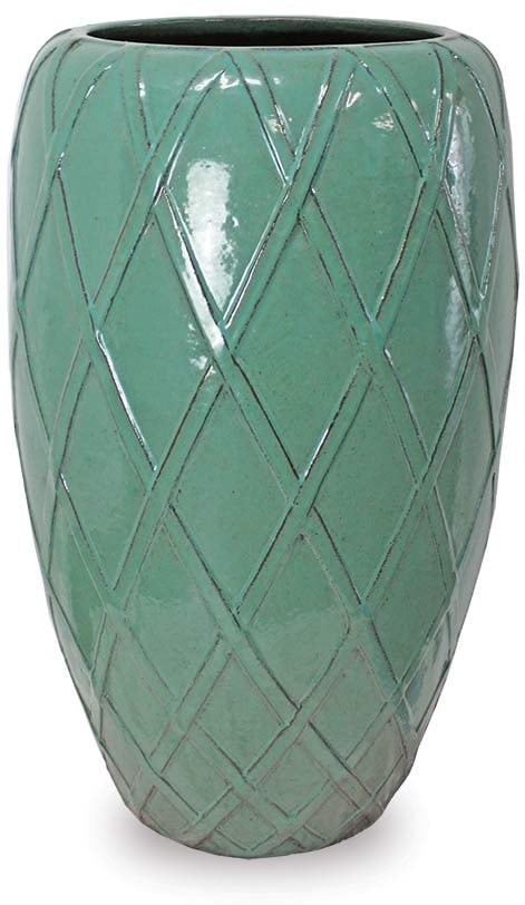 Sol tall round planter with trellis, green