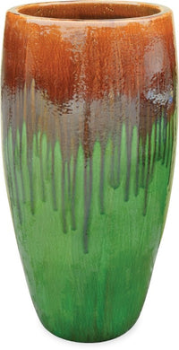 Sol tall tapered planter, brown on olive