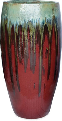 Sol tall tapered planter, coco green on red
