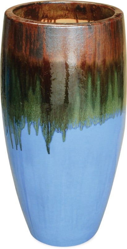 Sol tall tapered planter, copper on aqua