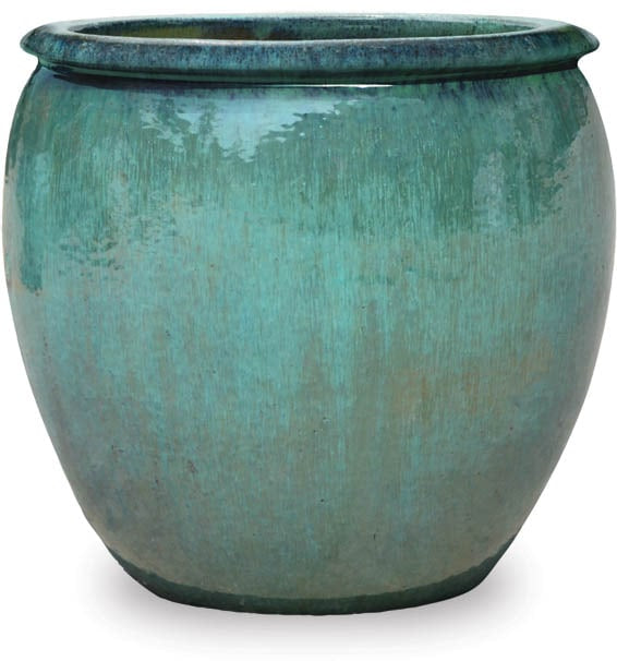 Sol white fishbowl planter, green